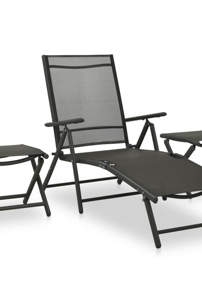 3 Piece Patio Lounge Set Textilene And Aluminum Black-vidaXL-Black-Urbanheer