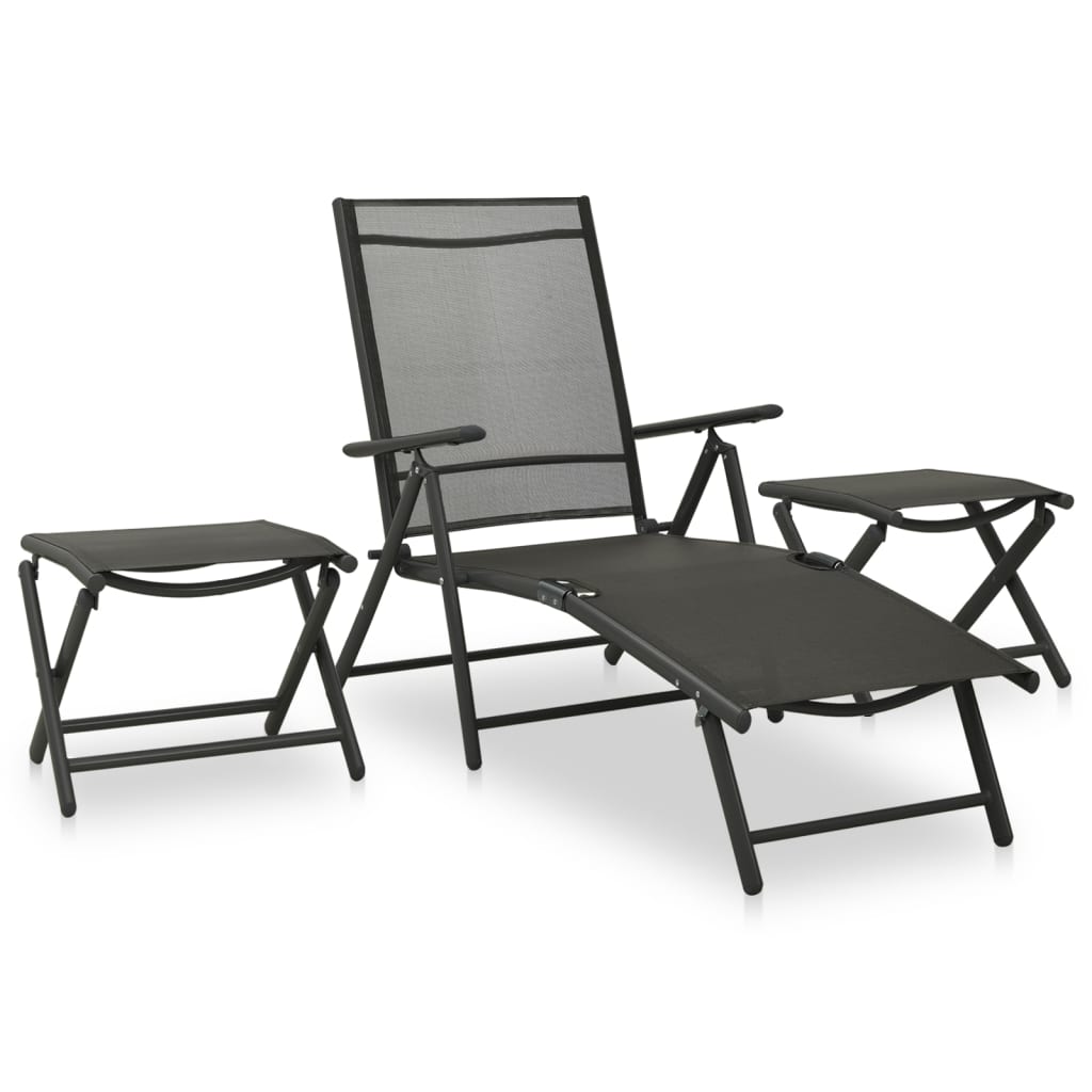 3 Piece Patio Lounge Set Textilene And Aluminum Black-vidaXL-Black-Urbanheer