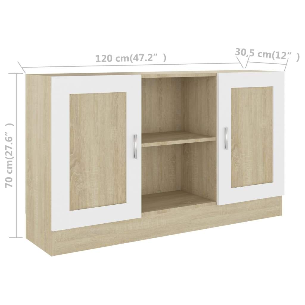 Sideboard White and Sonoma Oak 47.2"x12"x27.6" Chipboard