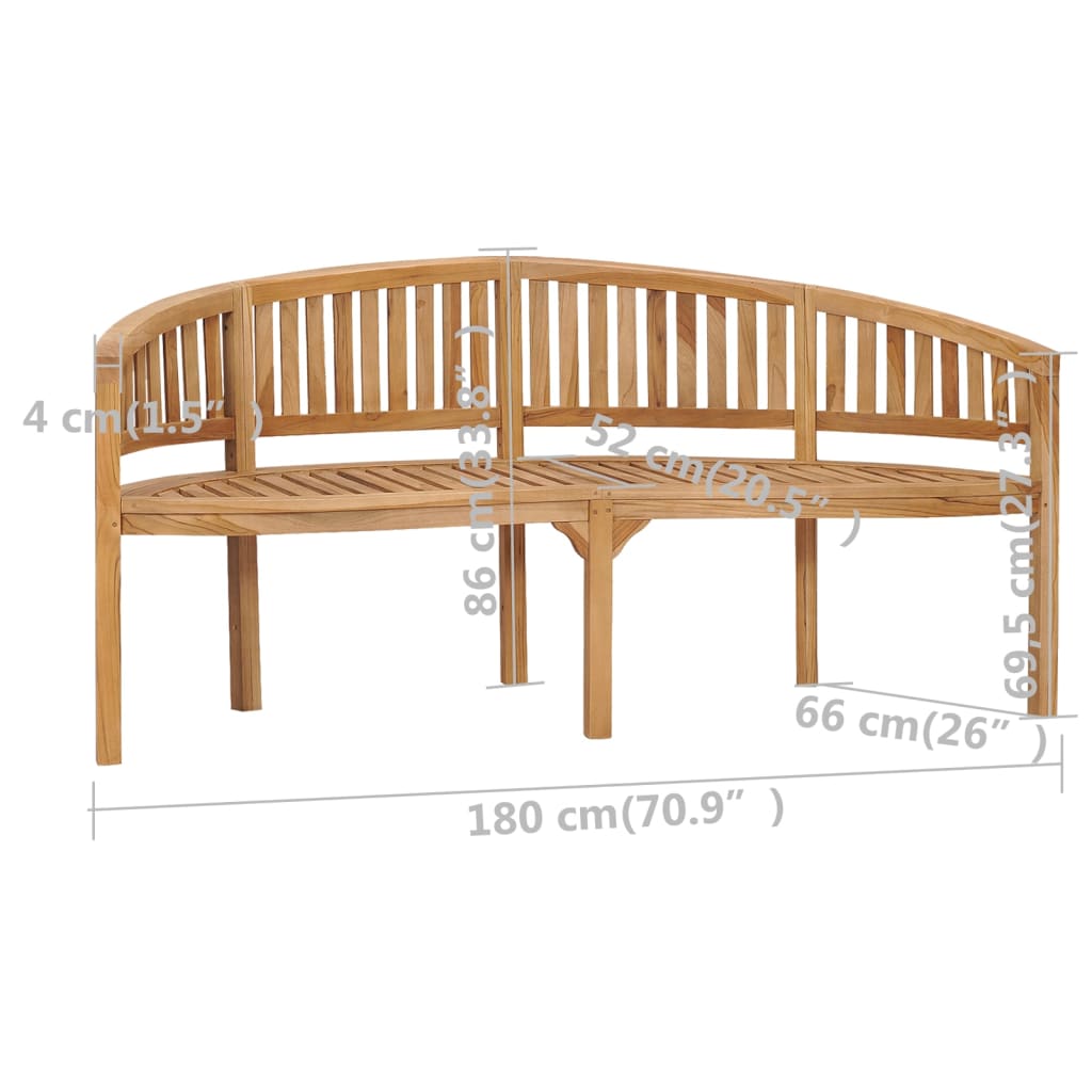 Vidaxl Banana Bench 70.9" Solid Teak Wood-Furniture > Outdoor Furniture > Outdoor Seating > Outdoor Benches-vidaXL-Urbanheer
