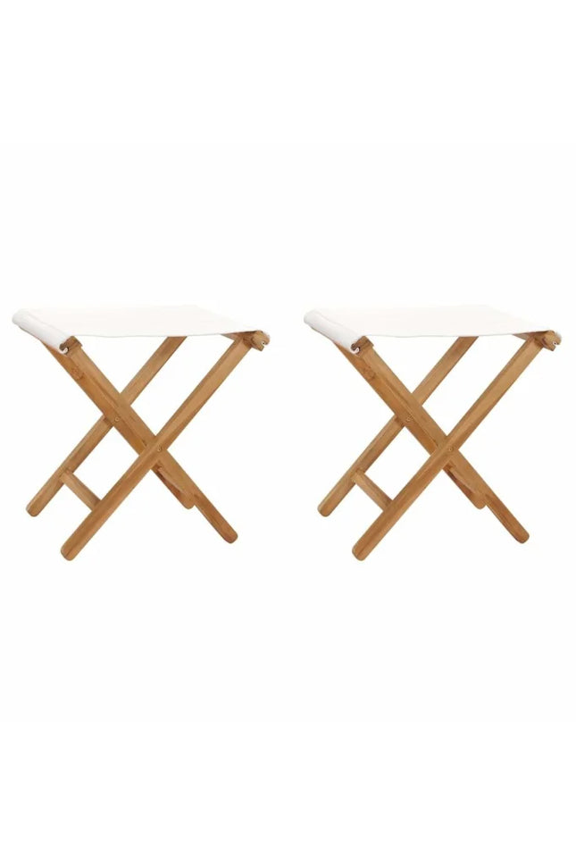 2X Solid Teak Wood Folding Chair Fabric Seating Cream White/Dark Gray