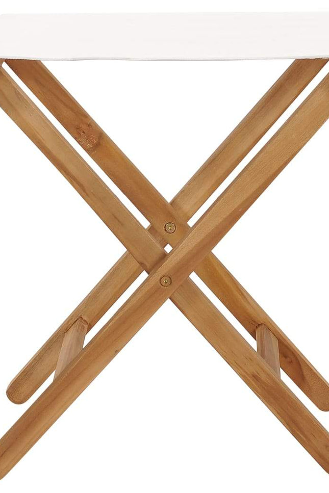 2X Solid Teak Wood Folding Chair Fabric Seating Cream White/Dark Gray