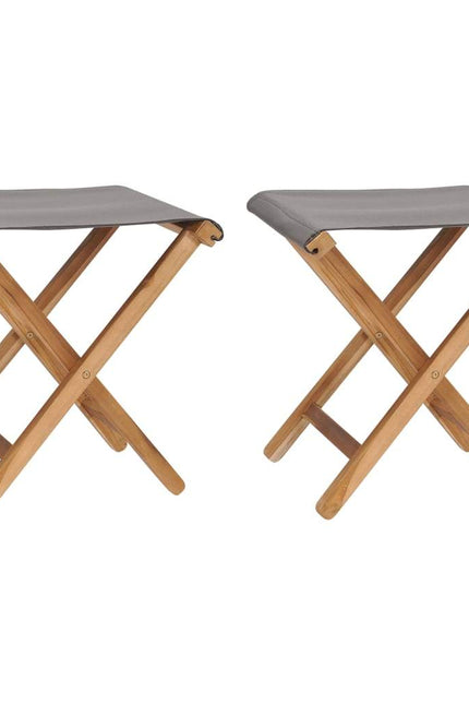 2X Solid Teak Wood Folding Chair Fabric Seating Cream White/Dark Gray-vidaXL-Dark gray-Urbanheer