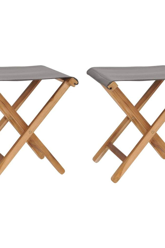 2X Solid Teak Wood Folding Chair Fabric Seating Cream White/Dark Gray-vidaXL-Dark gray-Urbanheer