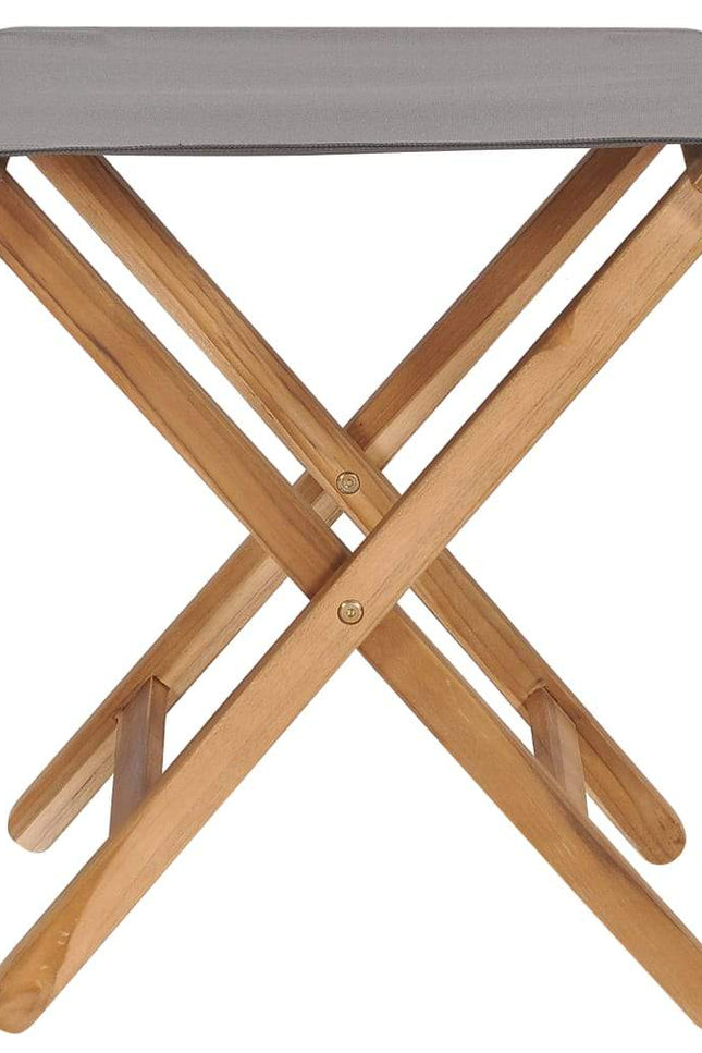 2X Solid Teak Wood Folding Chair Fabric Seating Cream White/Dark Gray-vidaXL-Urbanheer