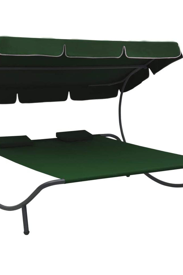 Outdoor Lounge Bed With Canopy And Pillows Garden Seating Multi Colors-vidaXL-Green-Urbanheer