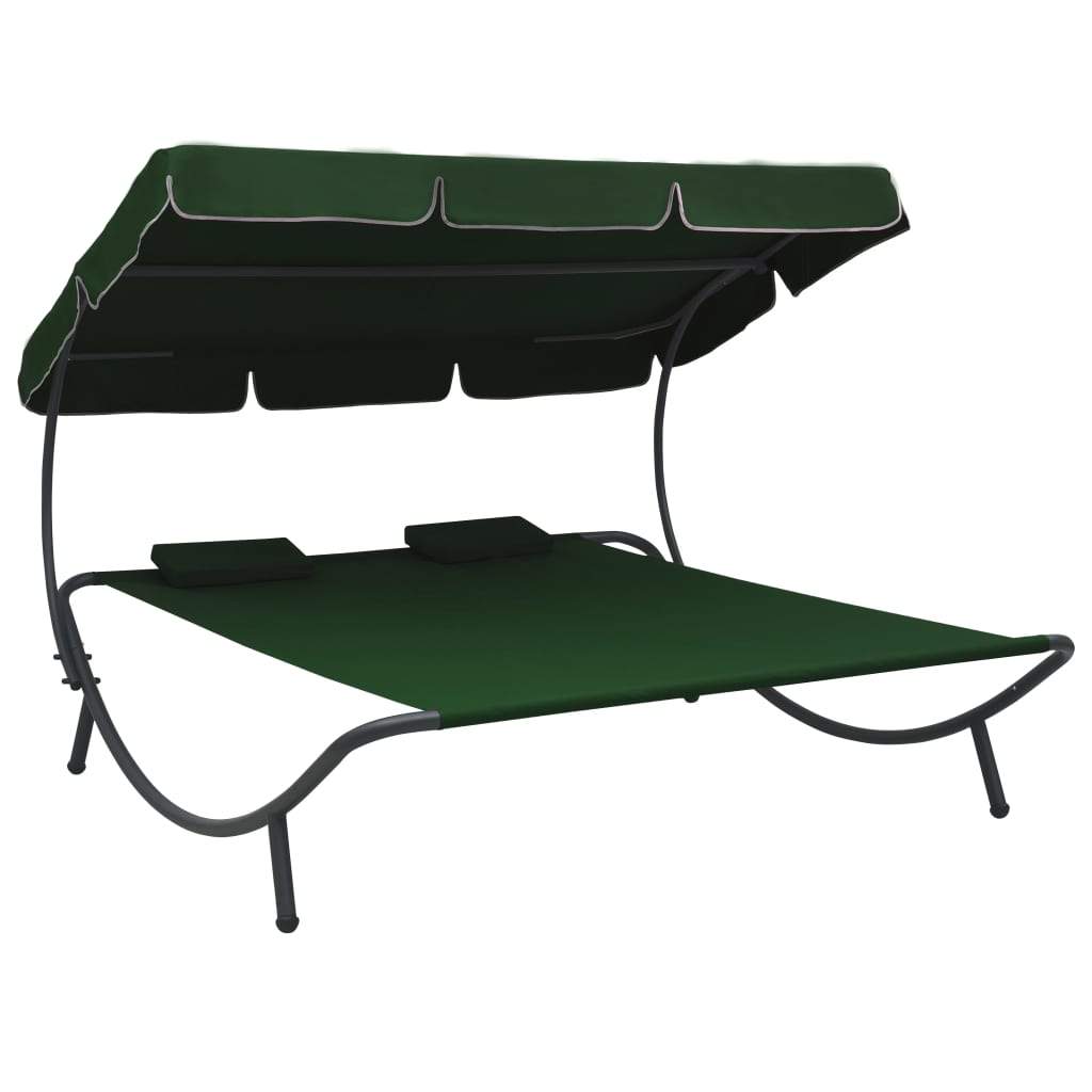 Outdoor Lounge Bed With Canopy And Pillows Garden Seating Multi Colors-vidaXL-Green-Urbanheer