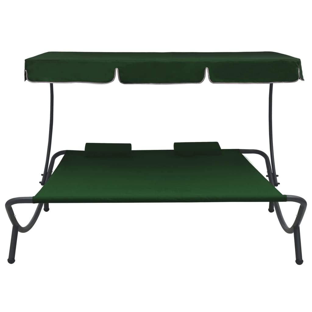 Outdoor Lounge Bed With Canopy And Pillows Garden Seating Multi Colors-vidaXL-Green-Urbanheer