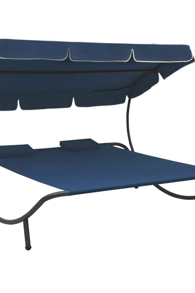 Outdoor Lounge Bed With Canopy And Pillows Garden Seating Multi Colors-vidaXL-Blue-Urbanheer