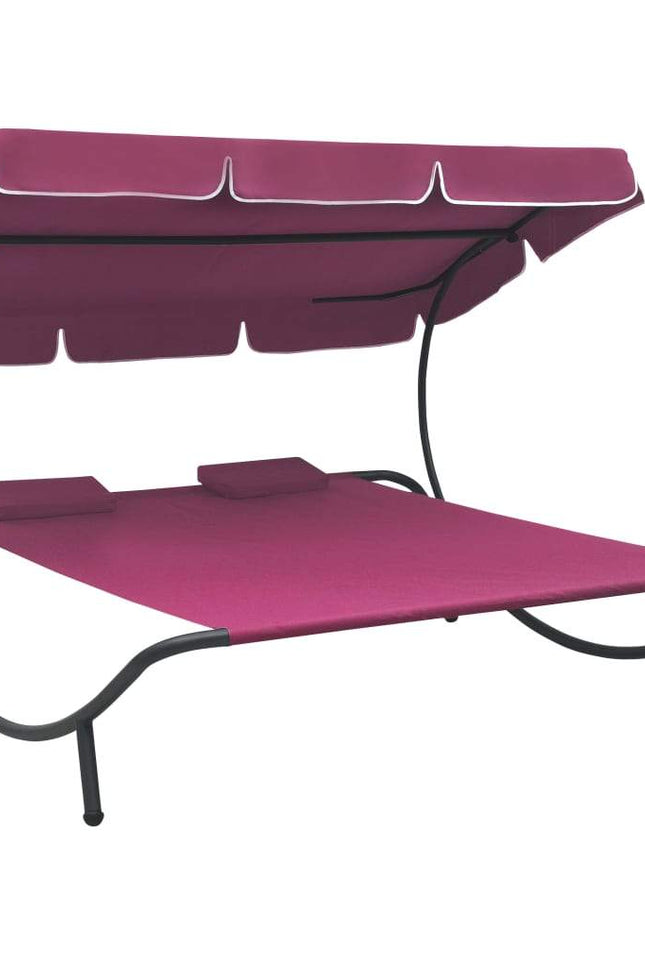 Outdoor Lounge Bed With Canopy And Pillows Garden Seating Multi Colors-vidaXL-Pink-Urbanheer