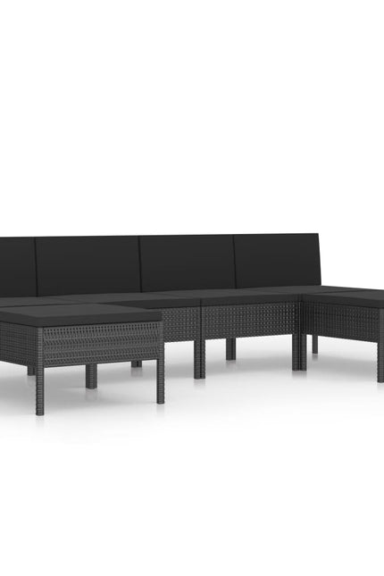 6 Piece Patio Lounge Set With Cushions Poly Rattan Black-vidaXL-Urbanheer