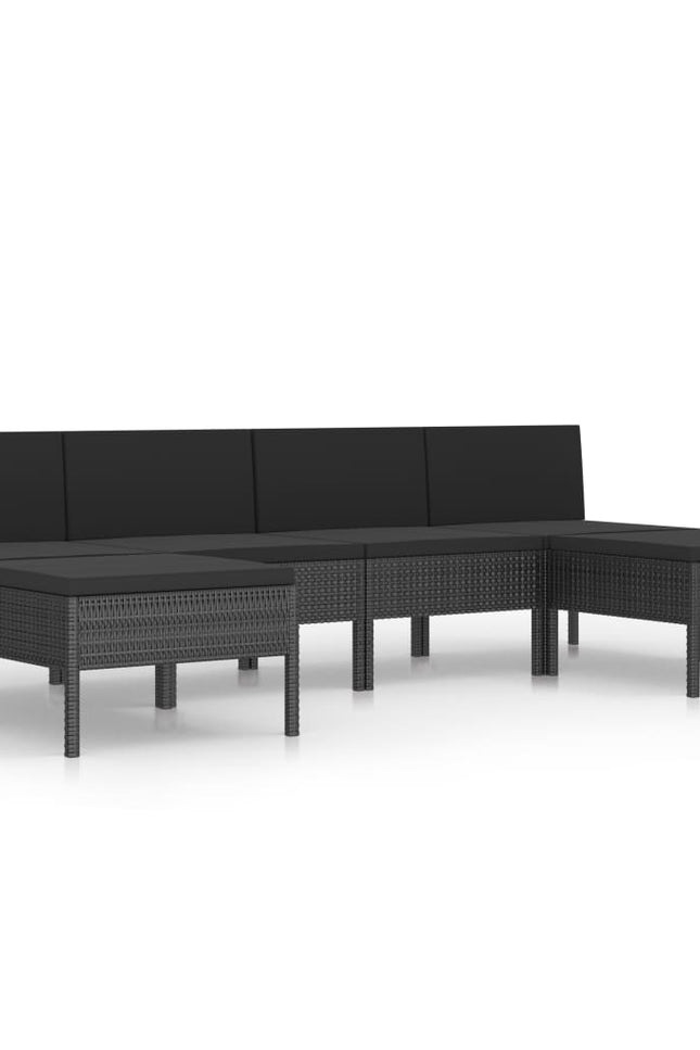 6 Piece Patio Lounge Set With Cushions Poly Rattan Black-vidaXL-Urbanheer