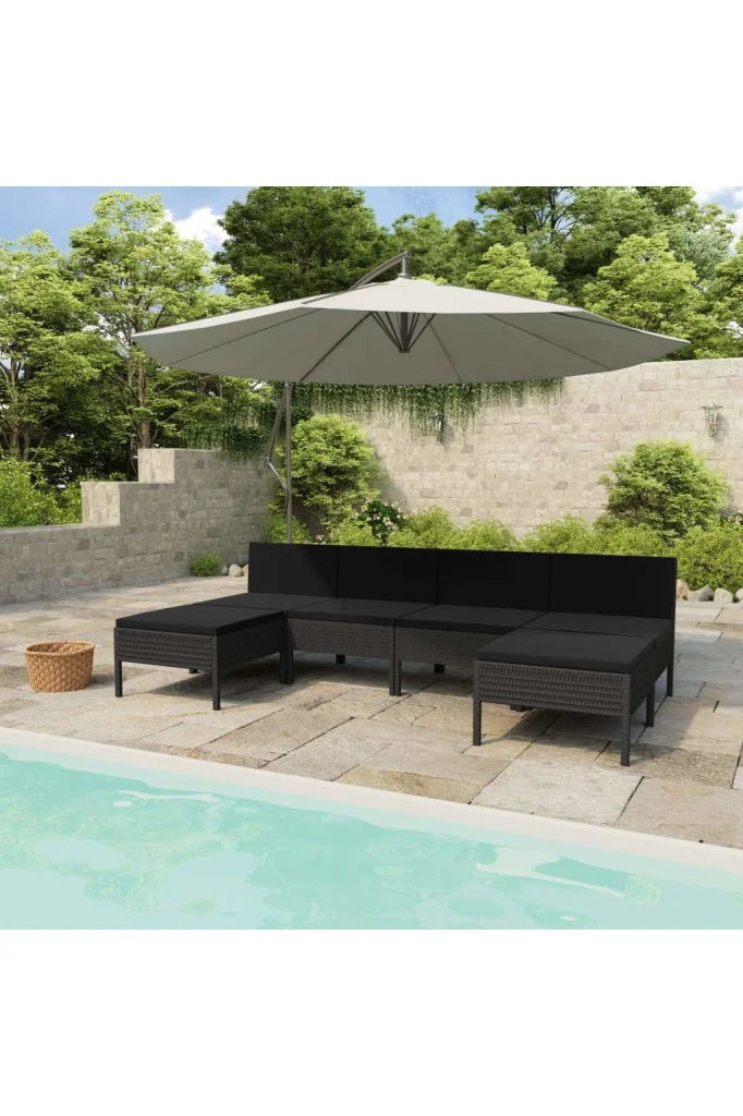 6 Piece Patio Lounge Set With Cushions Poly Rattan Black-vidaXL-Urbanheer