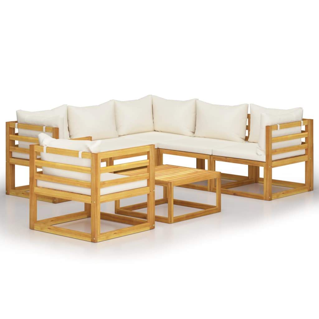 vidaXL 7 Piece Patio Lounge Set with Cushion Cream Solid Acacia Wood-0