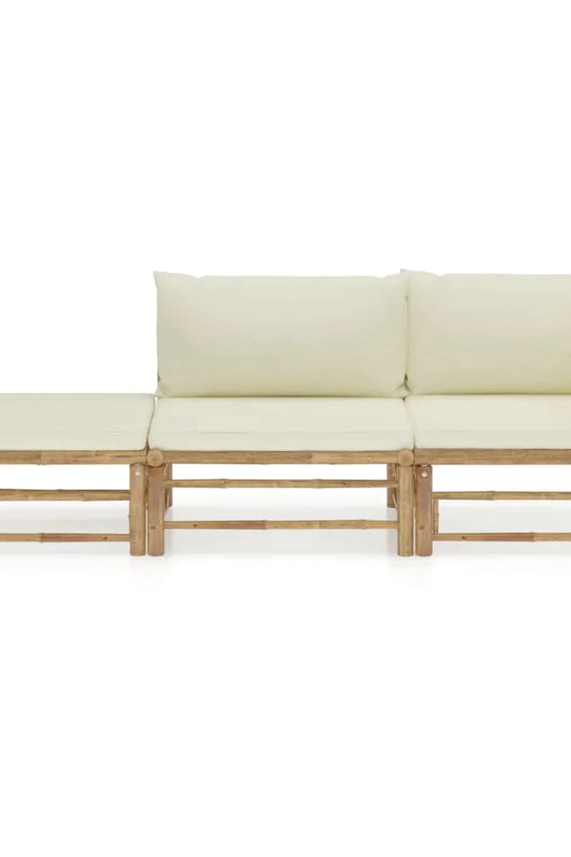 3 Piece Patio Lounge Set With Cream White Cushions Bamboo-vidaXL-Urbanheer
