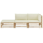 3 Piece Patio Lounge Set With Cream White Cushions Bamboo-vidaXL-Urbanheer