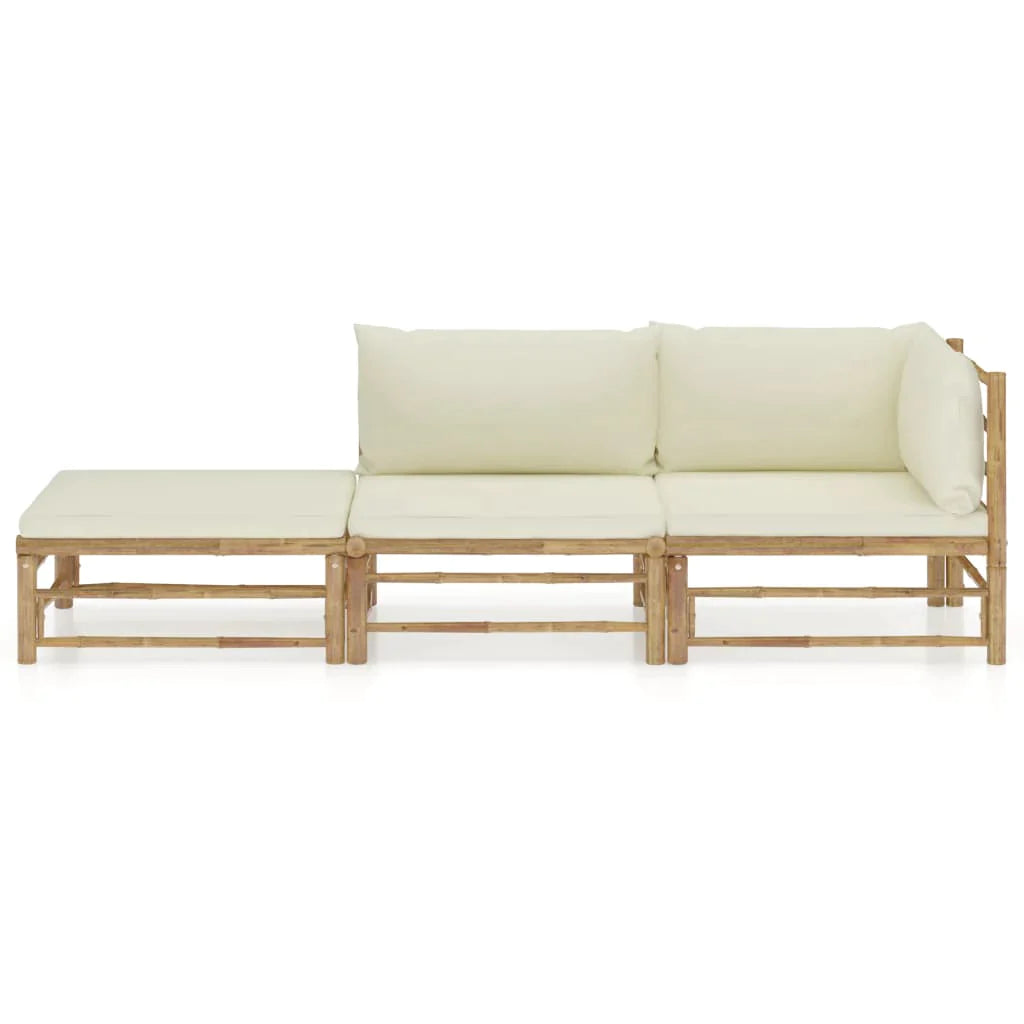 3 Piece Patio Lounge Set With Cream White Cushions Bamboo-vidaXL-Urbanheer