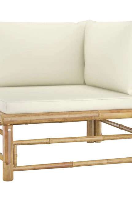 3 Piece Patio Lounge Set With Cream White Cushions Bamboo