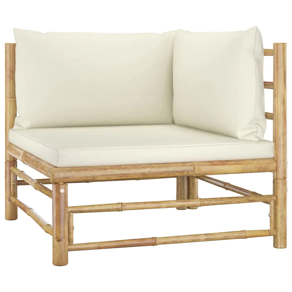 3 Piece Patio Lounge Set With Cream White Cushions Bamboo-vidaXL-Urbanheer