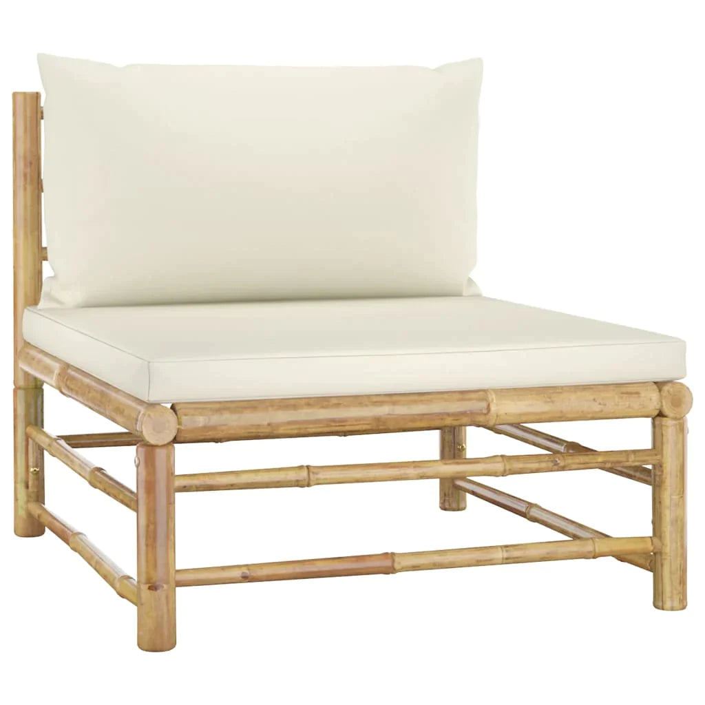 3 Piece Patio Lounge Set With Cream White Cushions Bamboo-vidaXL-Urbanheer