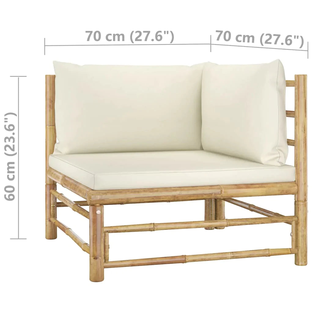 3 Piece Patio Lounge Set With Cream White Cushions Bamboo-vidaXL-Urbanheer
