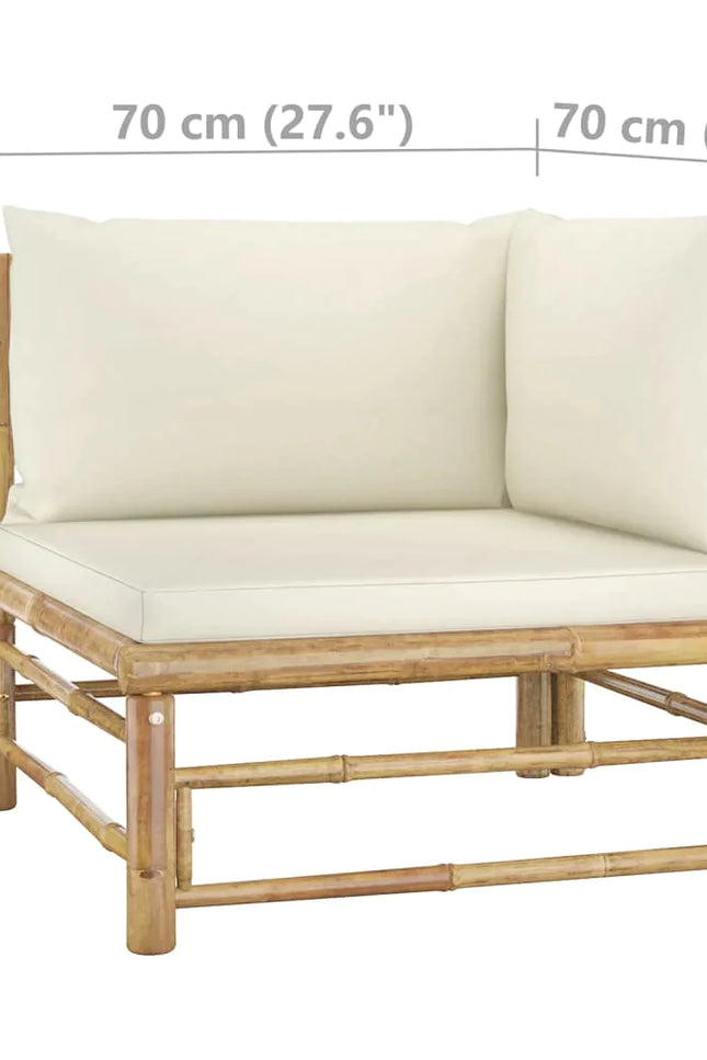 3 Piece Patio Lounge Set With Cream White Cushions Bamboo-vidaXL-Urbanheer