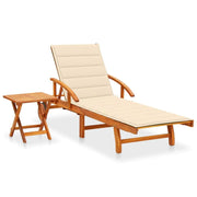 Patio Sun Lounger with Table and Cushion Solid Acacia Wood-Furniture > Outdoor Furniture > Outdoor Seating > Sun Loungers-vidaXL-Urbanheer