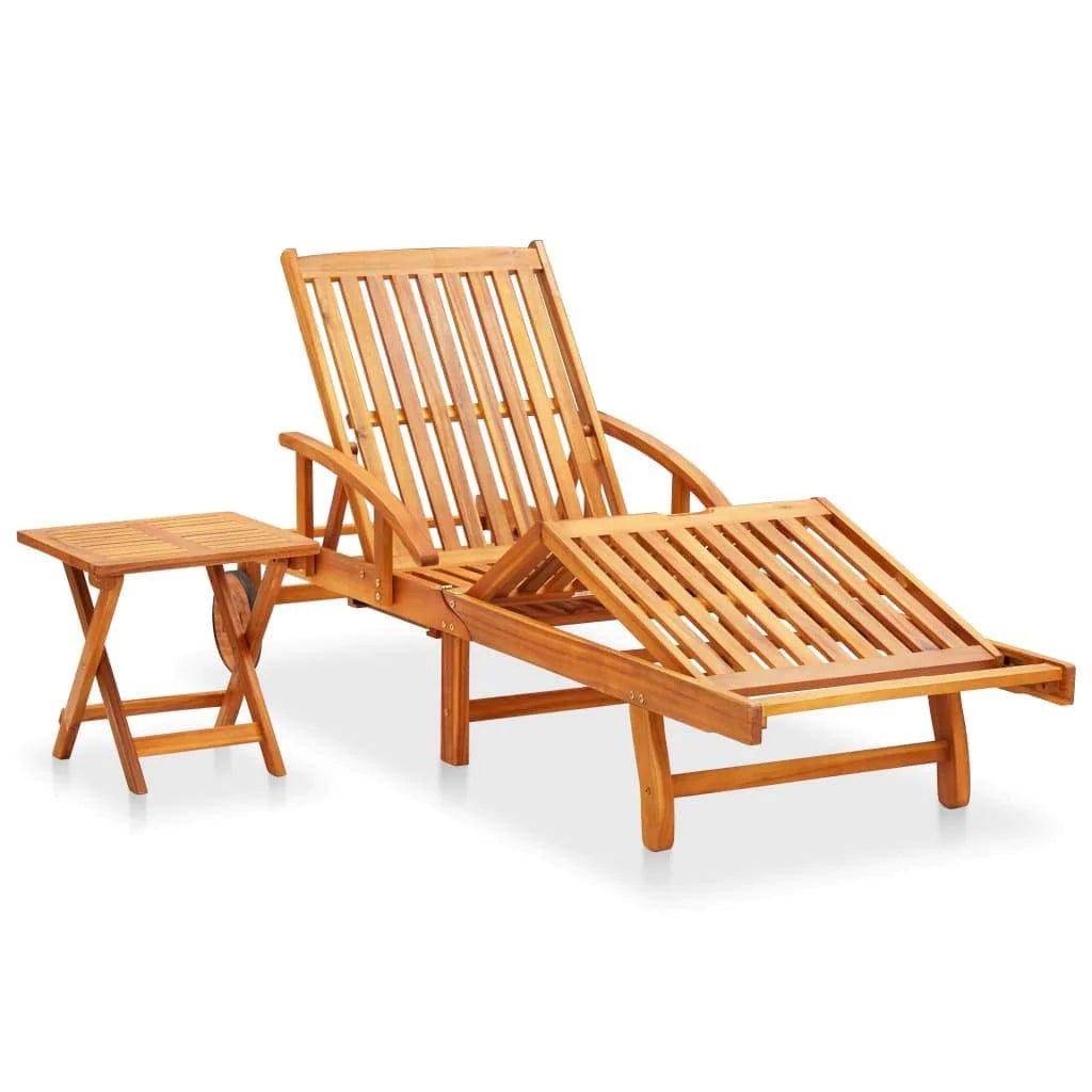 Patio Sun Lounger with Table and Cushion Solid Acacia Wood-Furniture > Outdoor Furniture > Outdoor Seating > Sun Loungers-vidaXL-Urbanheer