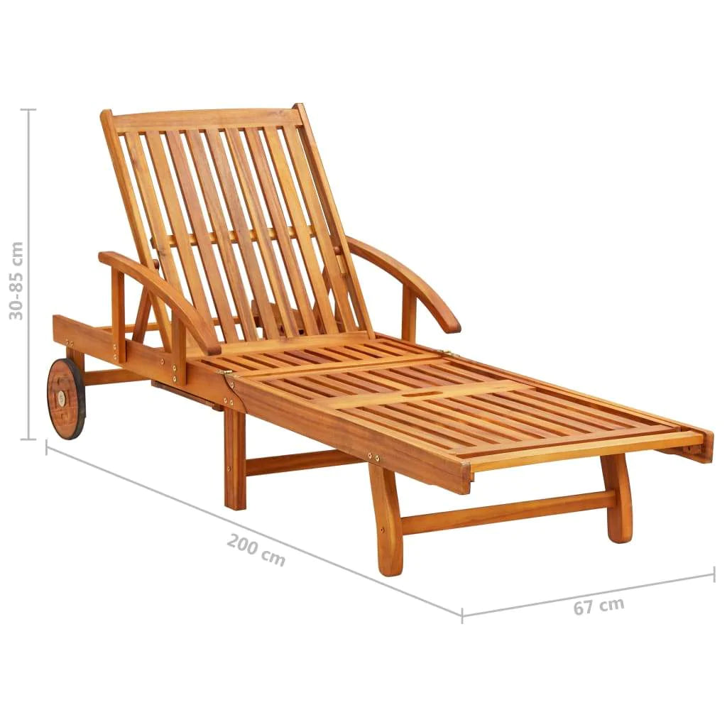 Patio Sun Lounger with Table and Cushion Solid Acacia Wood-Furniture > Outdoor Furniture > Outdoor Seating > Sun Loungers-vidaXL-Urbanheer
