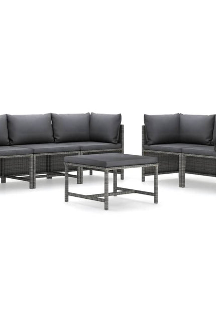 Vidaxl 6 Piece Patio Lounge Set With Cushions Poly Rattan Gray-Furniture > Outdoor Furniture > Outdoor Furniture Sets-vidaXL-Urbanheer