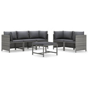 Vidaxl 6 Piece Patio Lounge Set With Cushions Poly Rattan Gray-Furniture > Outdoor Furniture > Outdoor Furniture Sets-vidaXL-Urbanheer