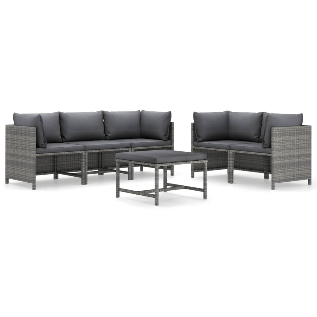 Vidaxl 6 Piece Patio Lounge Set With Cushions Poly Rattan Gray-Furniture > Outdoor Furniture > Outdoor Furniture Sets-vidaXL-Urbanheer