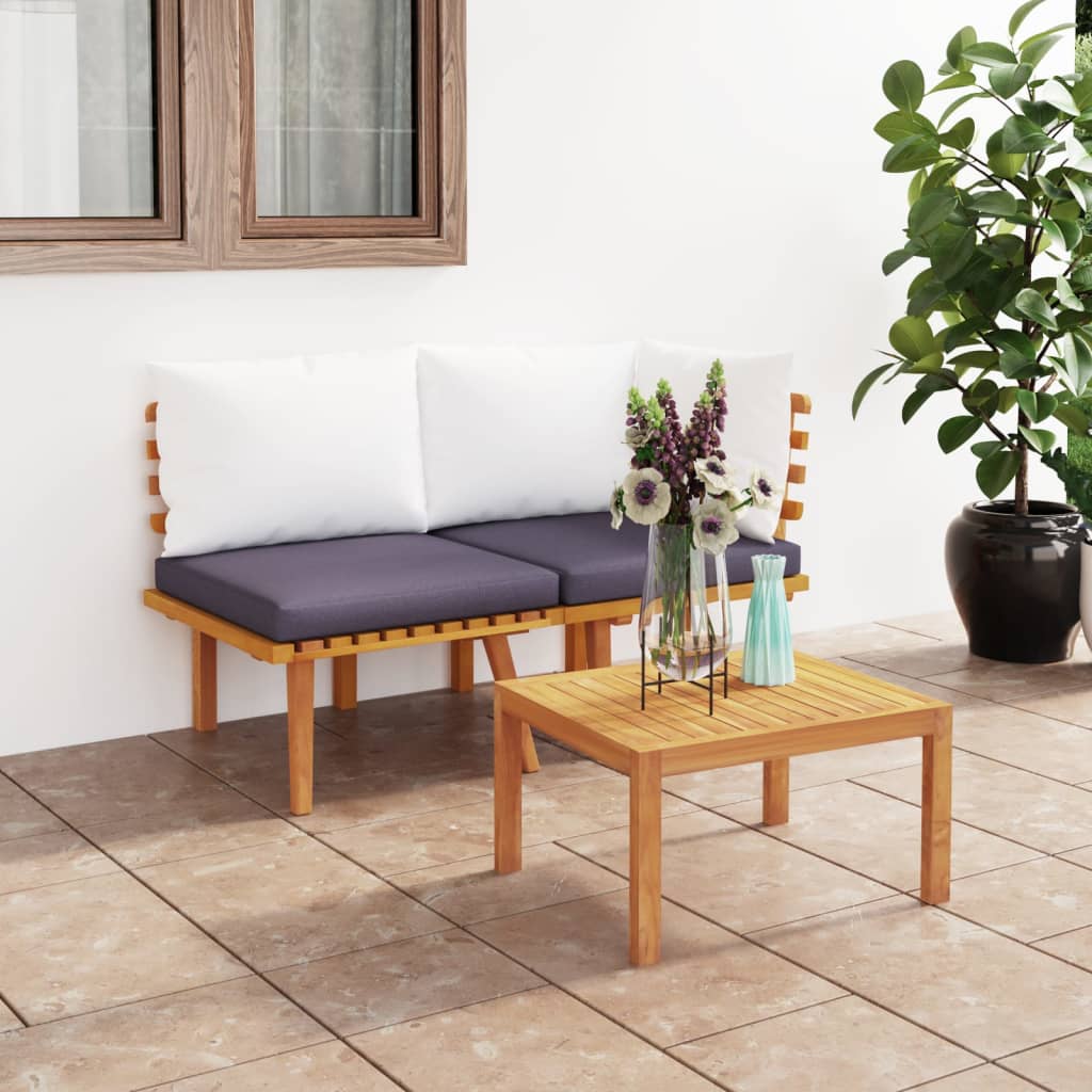 2 Piece Patio Lounge Set With Cushions Solid Acacia Wood-vidaXL-Urbanheer