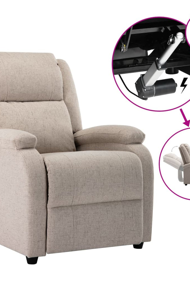 Electric Tv Recliner Chair Fabric Reclining Sofa Armchair Multi Colors-vidaXL-Cream-Urbanheer