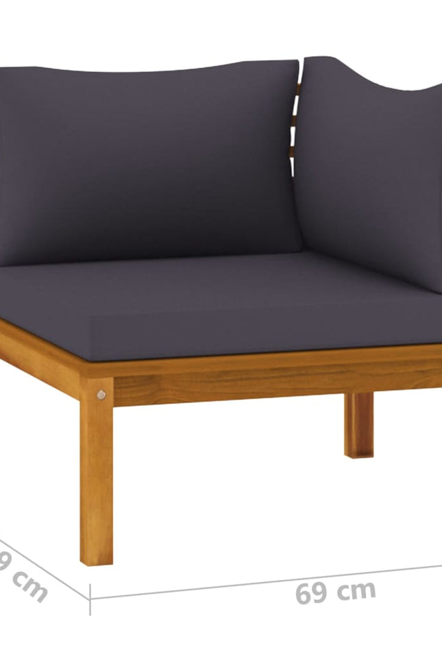 Sectional Corner Sofa With Dark Gray Cushions Solid Acacia Wood-vidaXL-Urbanheer