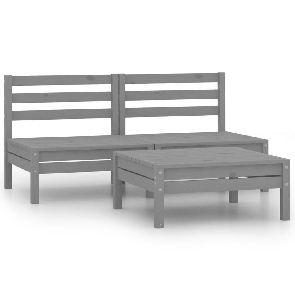 3 Piece Patio Lounge Set Solid Pinewood Gray-vidaXL-Urbanheer
