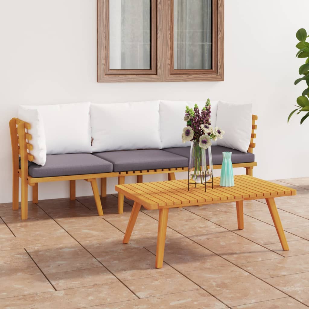 3 Piece Patio Lounge Set With Cushions Solid Acacia Wood-Furniture > Outdoor Furniture > Outdoor Furniture Sets-vidaXL-Urbanheer