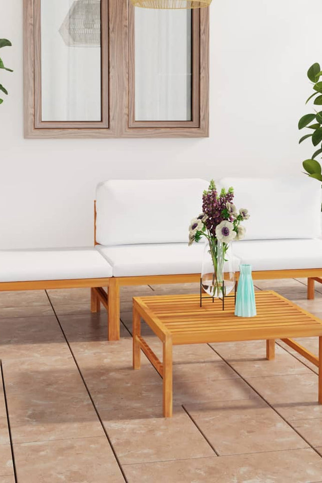 4 Piece Patio Lounge Set With Cream Cushions Solid Teak Wood-vidaXL-Urbanheer