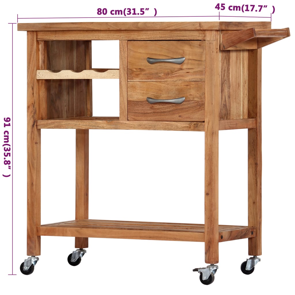 Kitchen Trolley 31.5"X17.7"X35.8" Solid Wood Acacia-vidaXL-Urbanheer