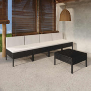 5 Piece Patio Lounge Set With Cushions Poly Rattan Black-vidaXL-Urbanheer