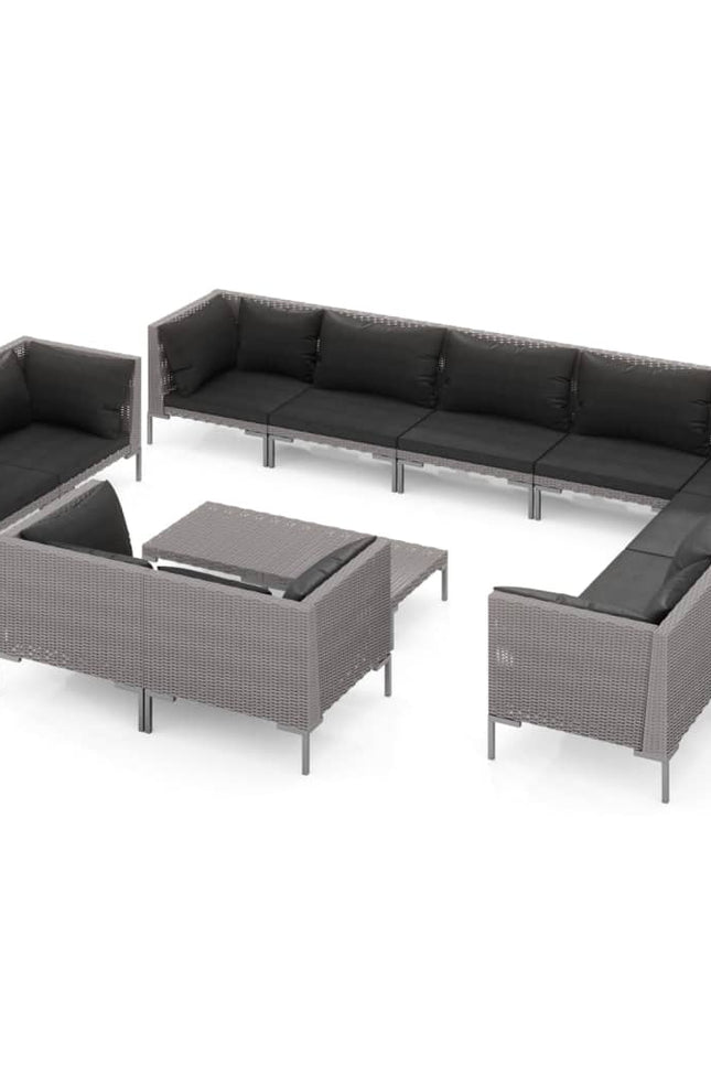 Vidaxl 13 Piece Patio Lounge Set With Cushions Poly Rattan Dark Gray-Furniture > Outdoor Furniture > Outdoor Furniture Sets-vidaXL-Urbanheer