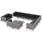 Vidaxl 13 Piece Patio Lounge Set With Cushions Poly Rattan Dark Gray-Furniture > Outdoor Furniture > Outdoor Furniture Sets-vidaXL-Urbanheer