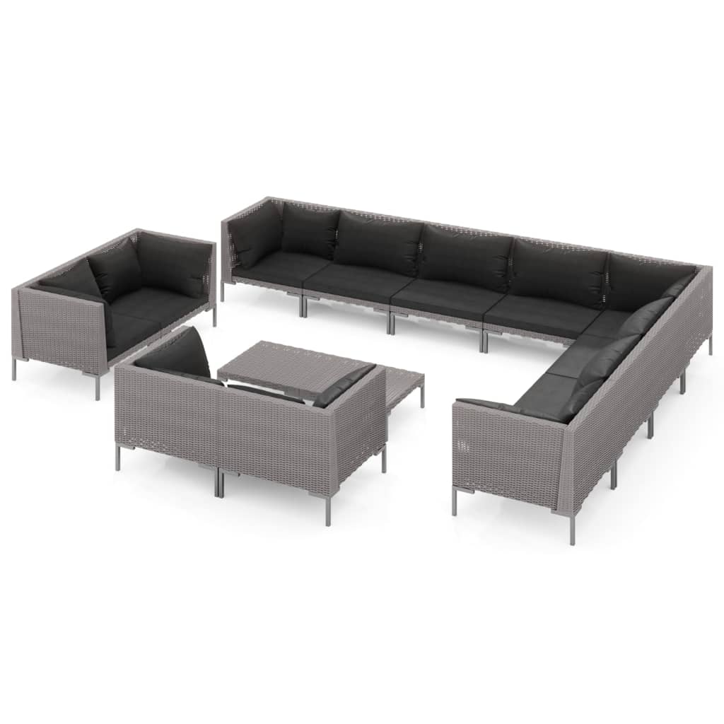 Vidaxl 13 Piece Patio Lounge Set With Cushions Poly Rattan Dark Gray-Furniture > Outdoor Furniture > Outdoor Furniture Sets-vidaXL-Urbanheer