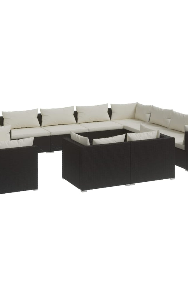 Vidaxl 12 Piece Patio Lounge Set With Cushions Black Poly Rattan-vidaXL-Urbanheer