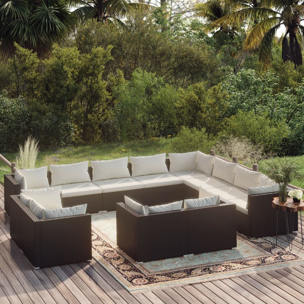 Vidaxl 12 Piece Patio Lounge Set With Cushions Black Poly Rattan-Furniture > Outdoor Furniture > Outdoor Furniture Sets-vidaXL-Urbanheer