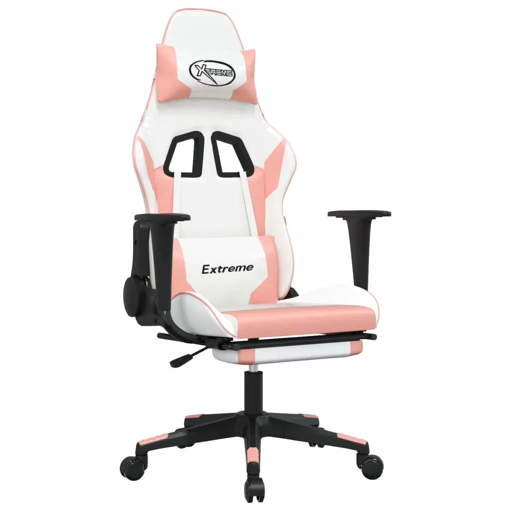 Gaming Chair With Footrest White And Pink Faux Leather-vidaXL-Urbanheer