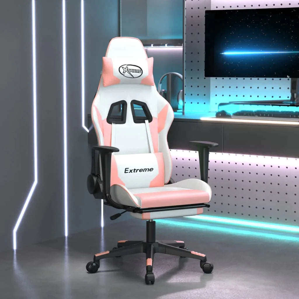 Gaming Chair With Footrest White And Pink Faux Leather-vidaXL-Urbanheer