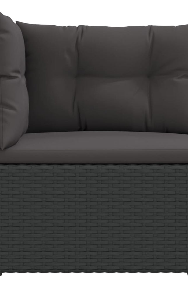 Vidaxl Patio Corner Sofa With Cushions Black Poly Rattan-Furniture > Outdoor Furniture > Outdoor Seating > Outdoor Sectional Sofa Units-vidaXL-Urbanheer