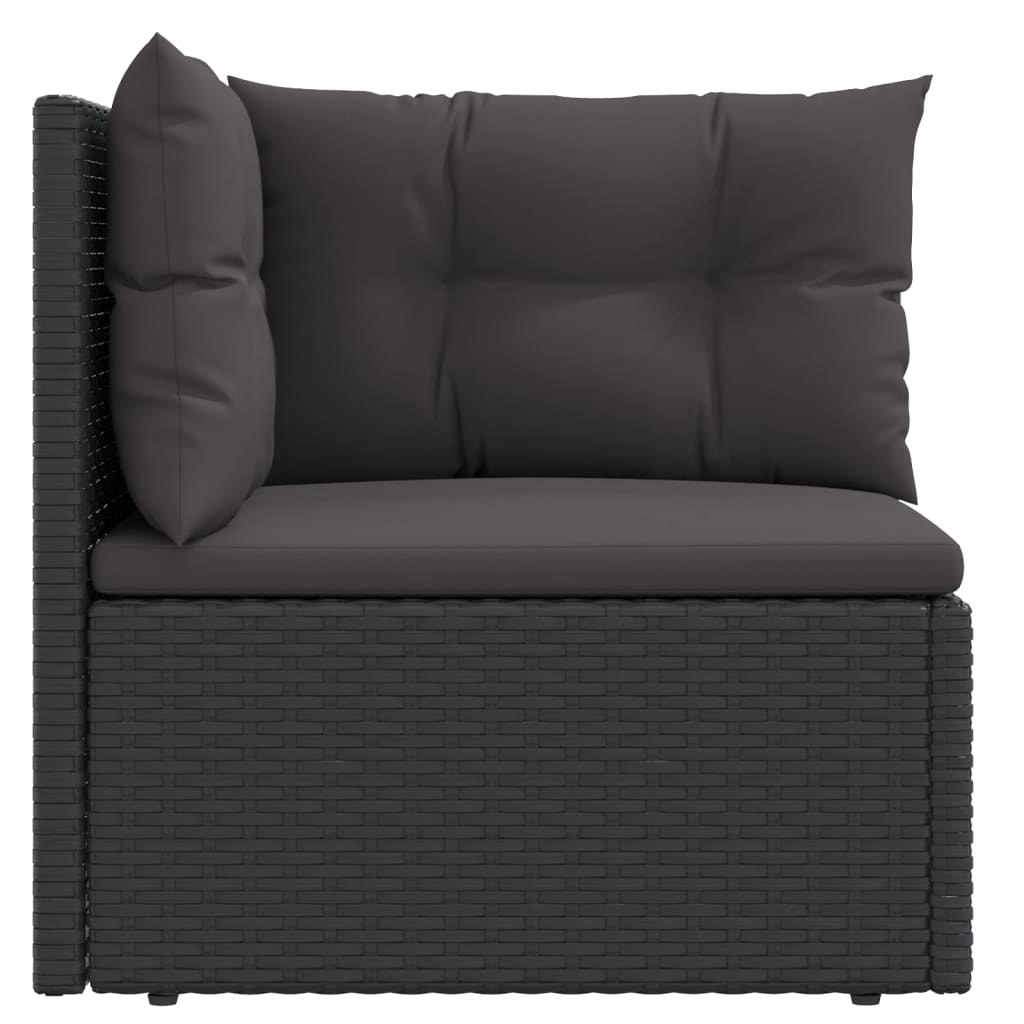 Vidaxl Patio Corner Sofa With Cushions Black Poly Rattan-Furniture > Outdoor Furniture > Outdoor Seating > Outdoor Sectional Sofa Units-vidaXL-Urbanheer