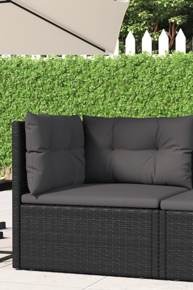 Vidaxl Patio Corner Sofa With Cushions Black Poly Rattan-vidaXL-Urbanheer
